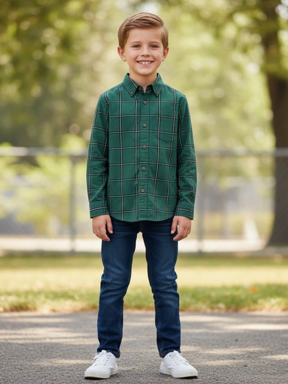 Carter's Green Plaid Long-Sleeve Shirt for kids
